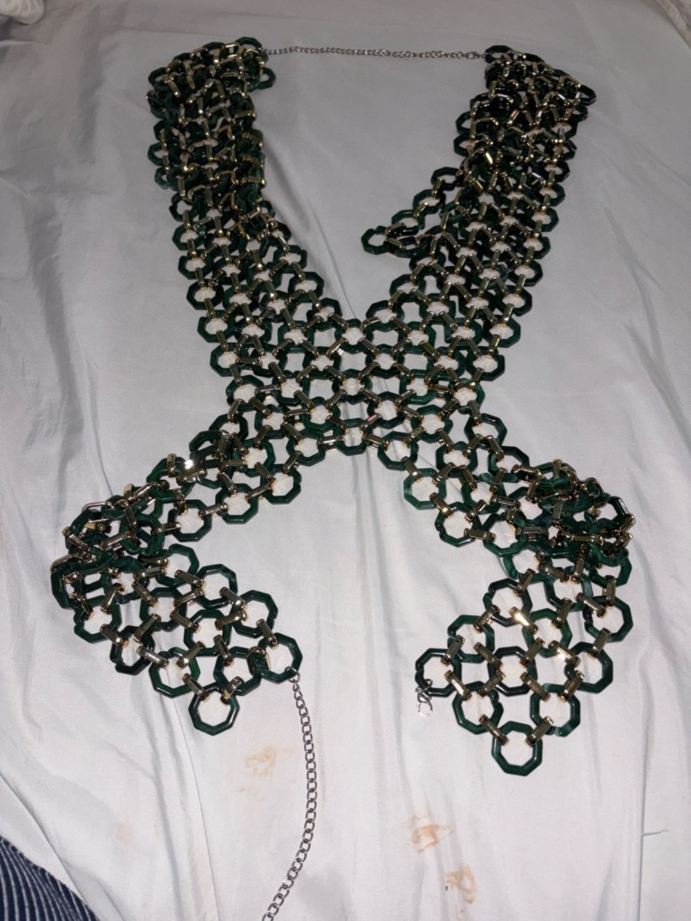 Green and Gold Chain-Link Statement Necklace